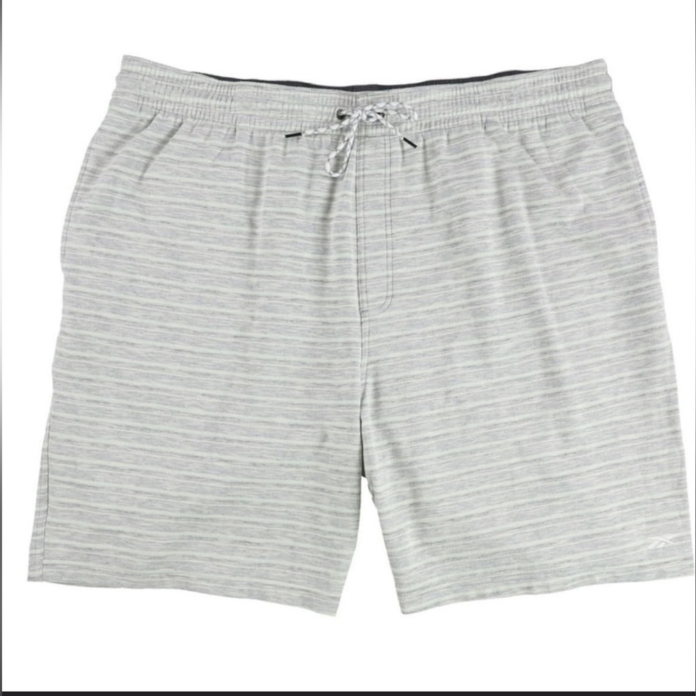 Old Navy, gray striped shorts.